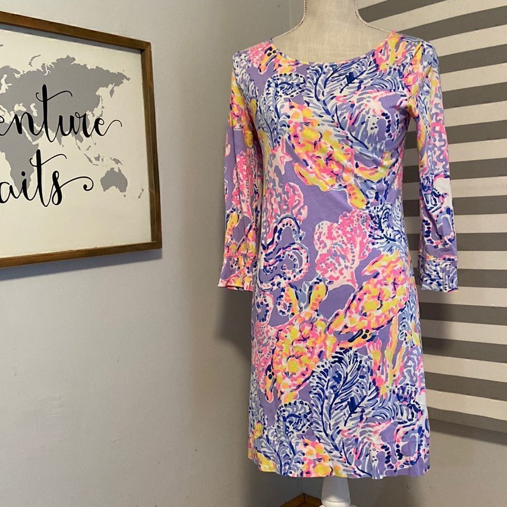 Lilly Pulitzer Turtle Lilac Verbena Marlow 3/4 Sleeve Dress So Snappy Size XS
